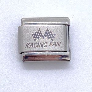 “Racing Fan” Uberry Italian Charm for Bracelet Silver Tone Nascar Car